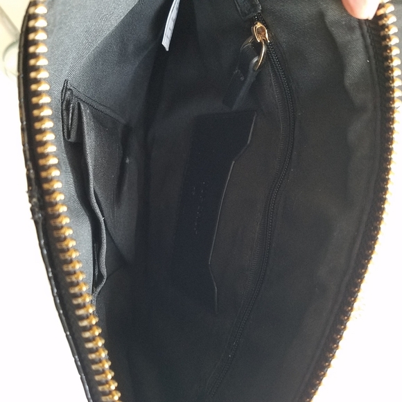 Topshop faux croc black clutch bag with chain - Picture 6 of 8